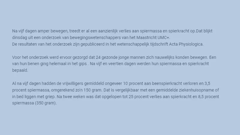 Na 5 dagen stilzitten al minder Spiermassa